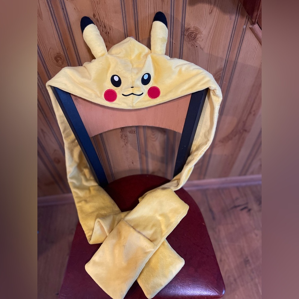 Pokemon Pikachu Hat with attached scarf ends OSFM costume dressup winter fans